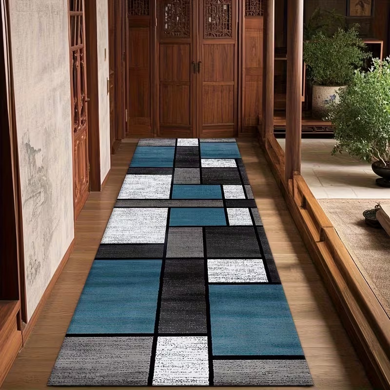 Commercial Kitchen Floor - Modern Geometric Patchwork Runner Rug Non-slip