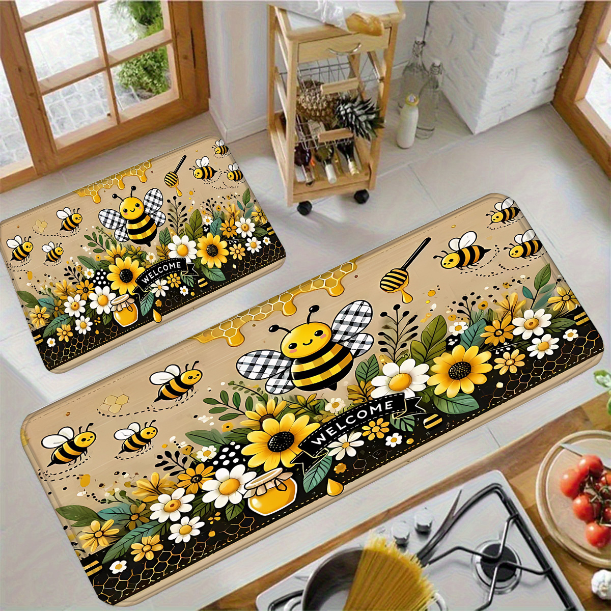 Bee Flower Kitchen Long Carpet - Commercial Kitchen Floor avaliação e preço