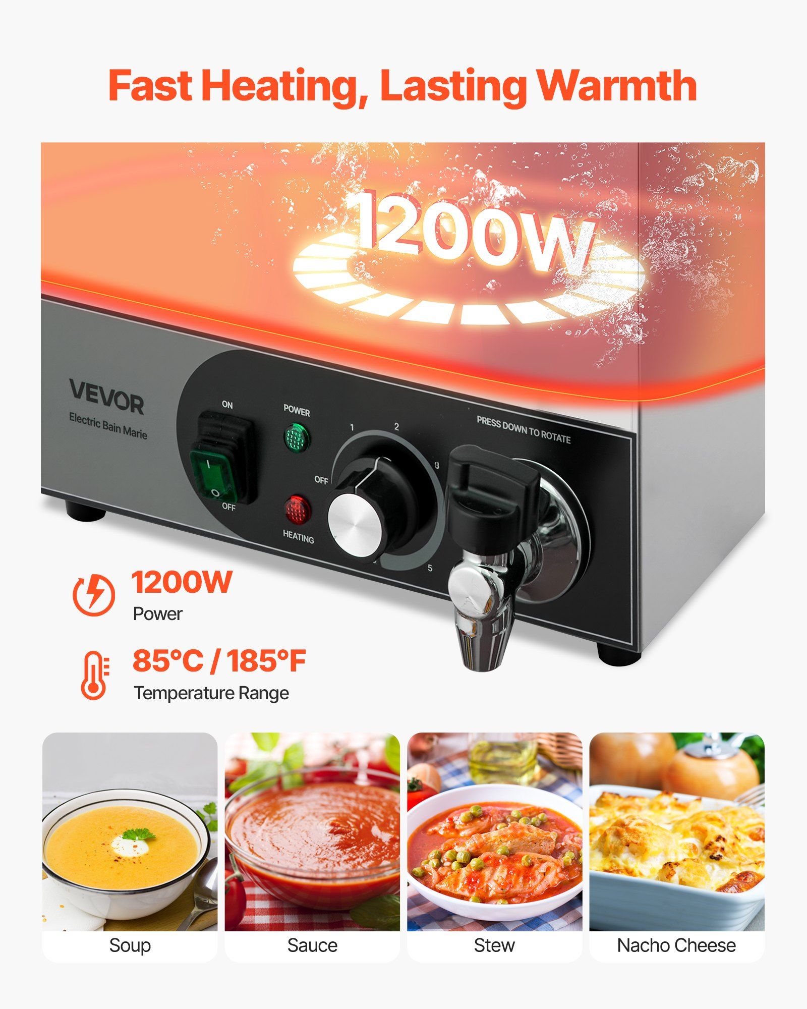Commercial Food Warmer, 1200W  - Bain Marie Food Warmer avaliação e preço
