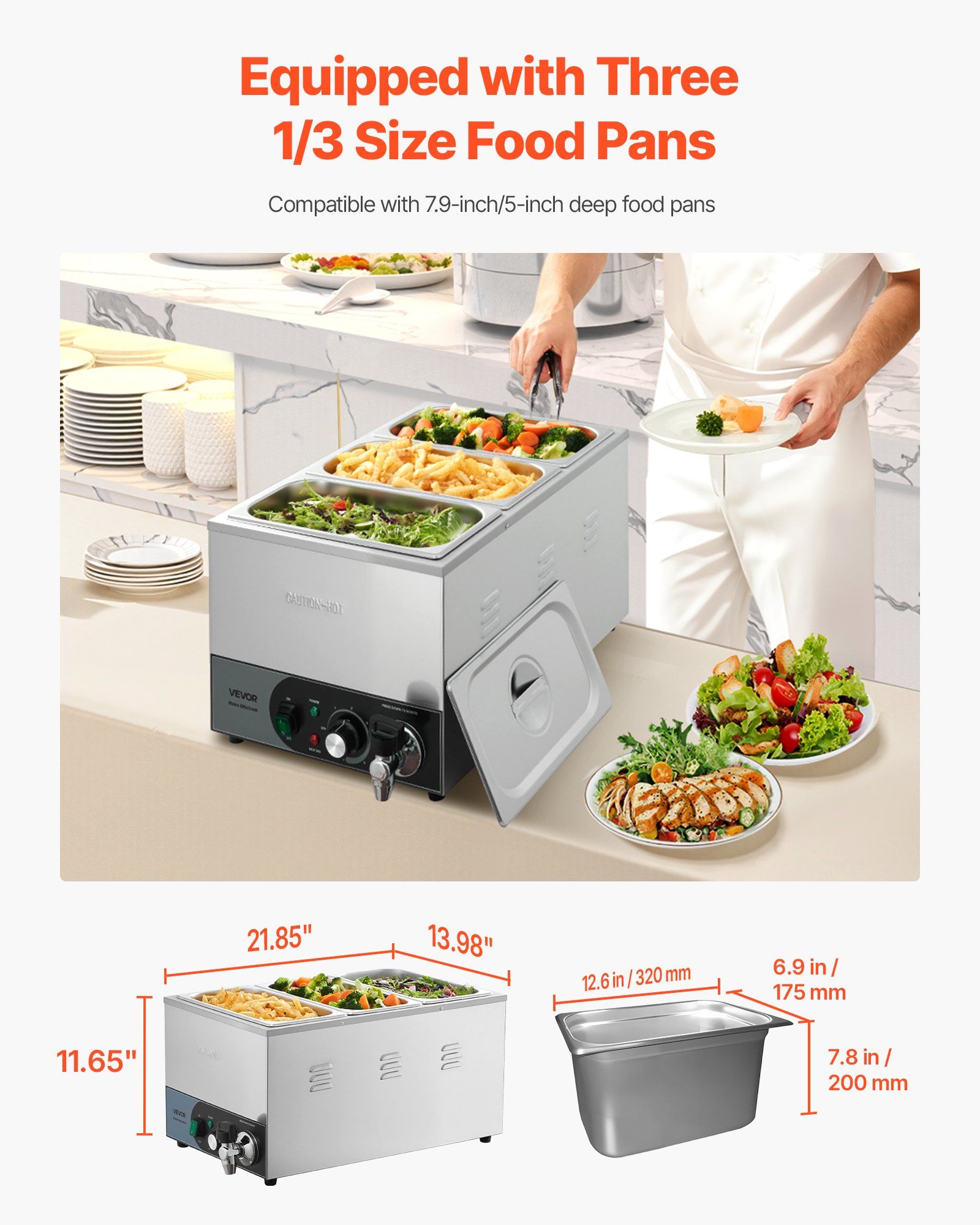 Commercial Food Warmer, 1200W  - Bain Marie Food Warmer avaliação e preço