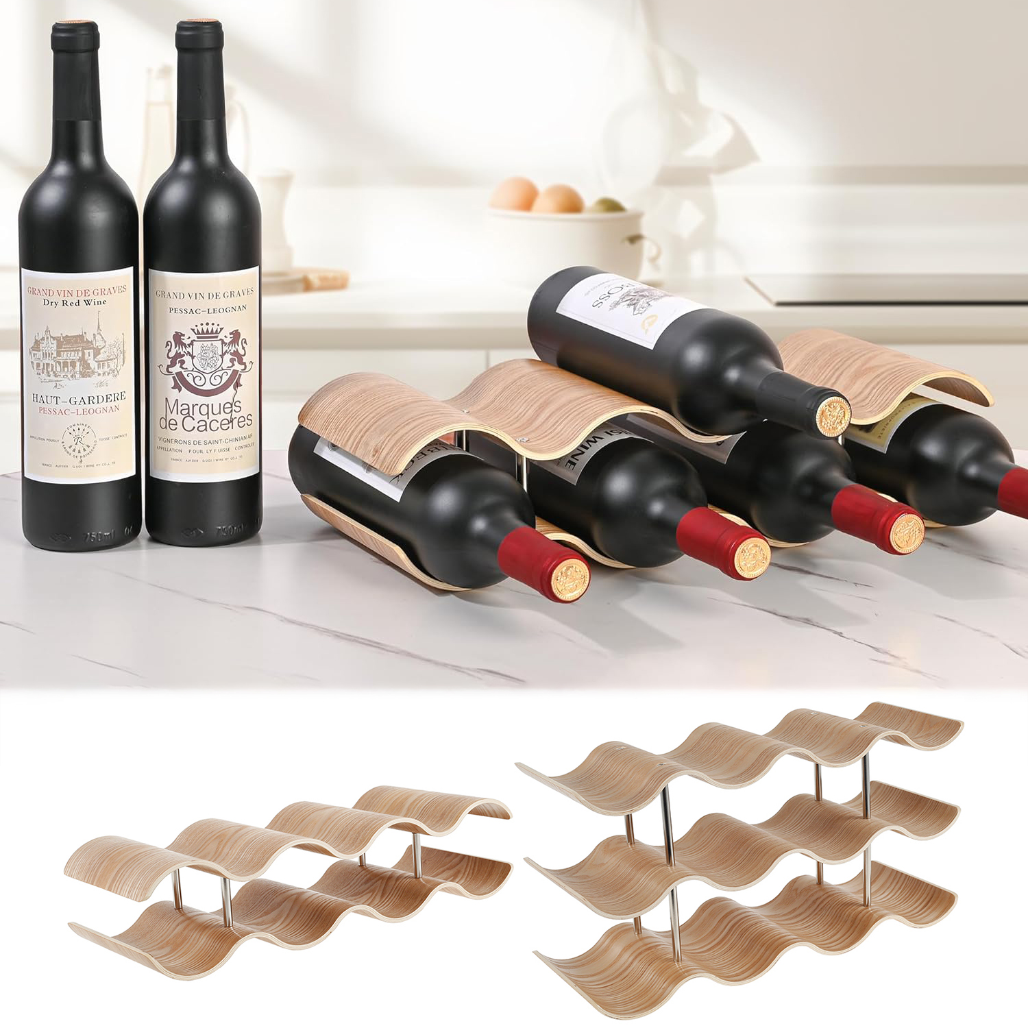 2/3-Tier Wooden Wine Rack Wavy - Commercial Kitchen Shed avaliação e preço