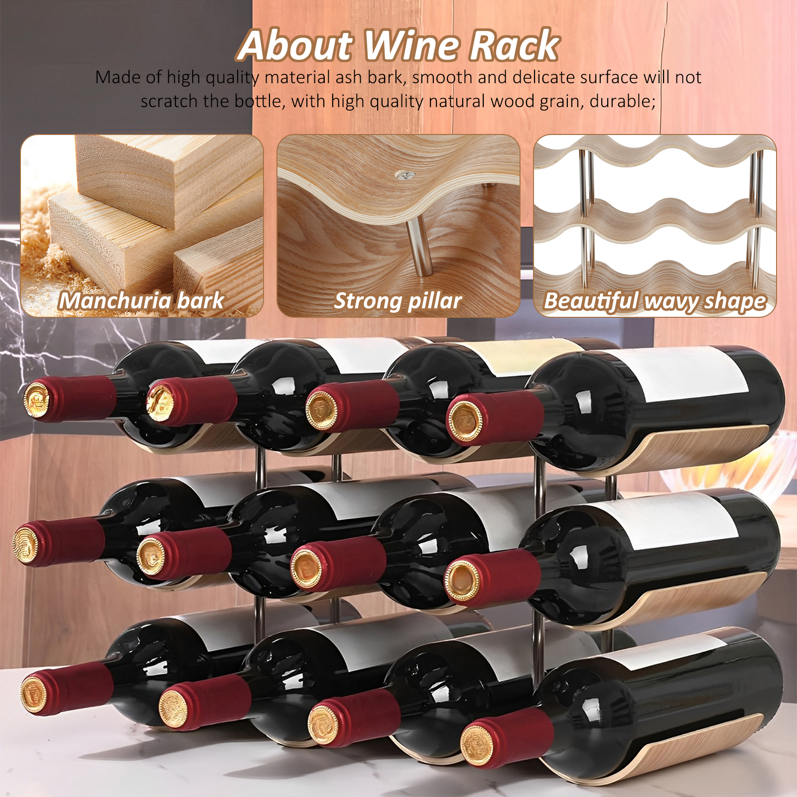 2/3-Tier Wooden Wine Rack Wavy - Commercial Kitchen Shed avaliação e preço