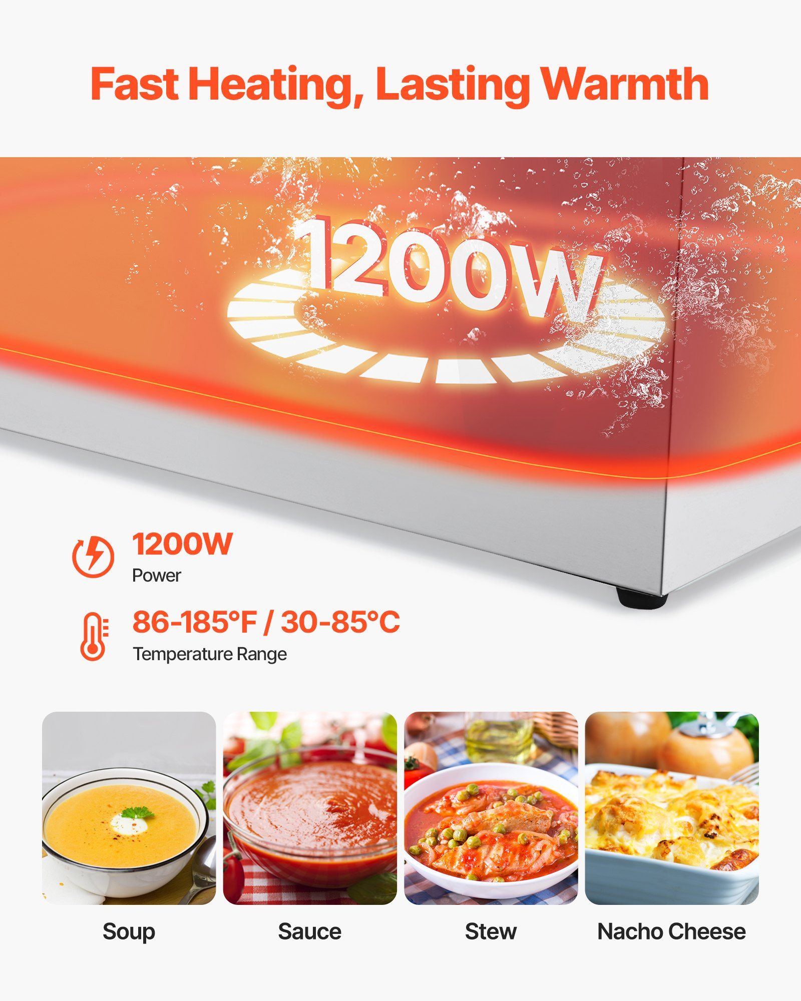 Commercial Food Warmer, 1200W  - Bain Marie Food Warmer avaliação e preço