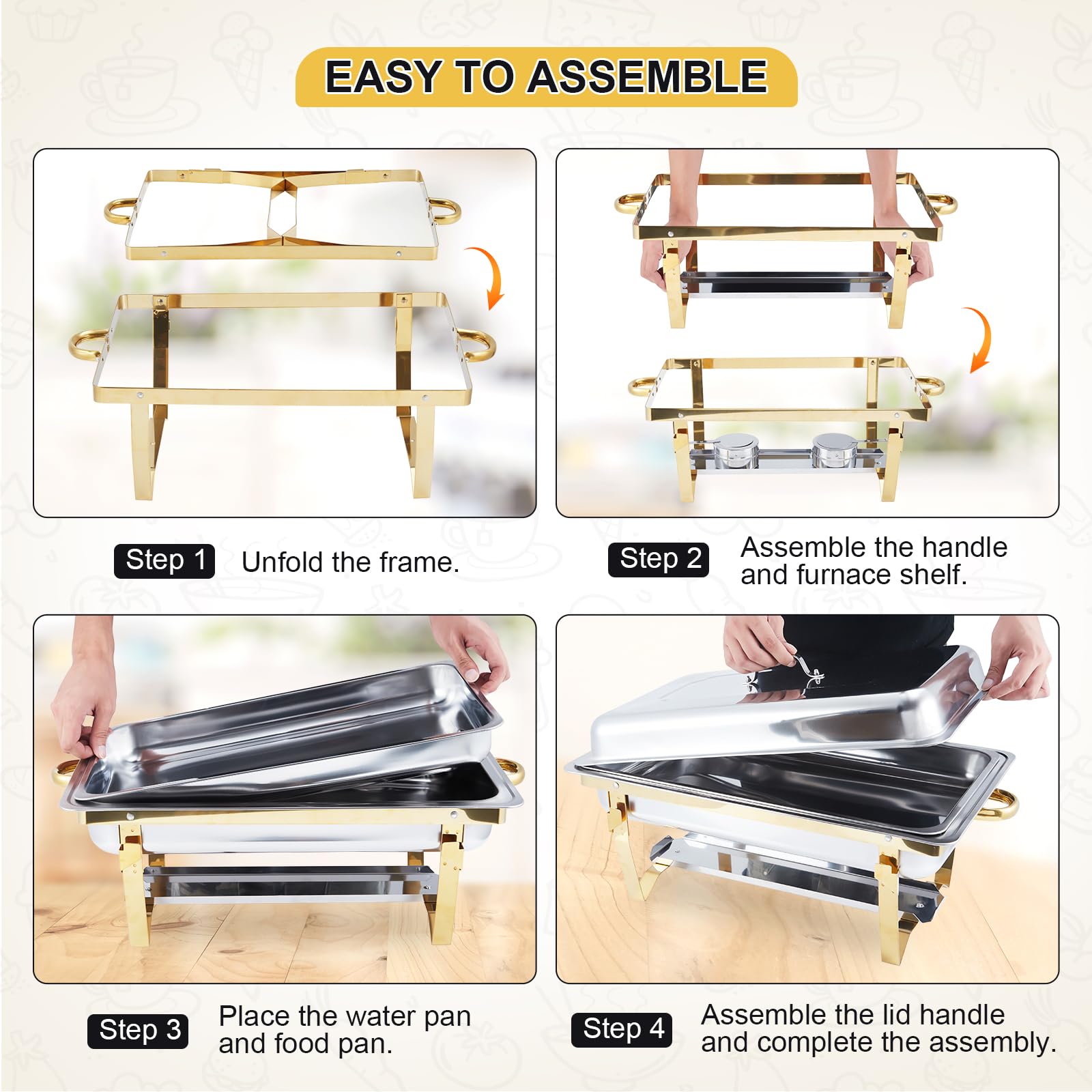4 Pack Buffet Chafing Dish Set - Bain Marie Food Warmer avaliação e preço