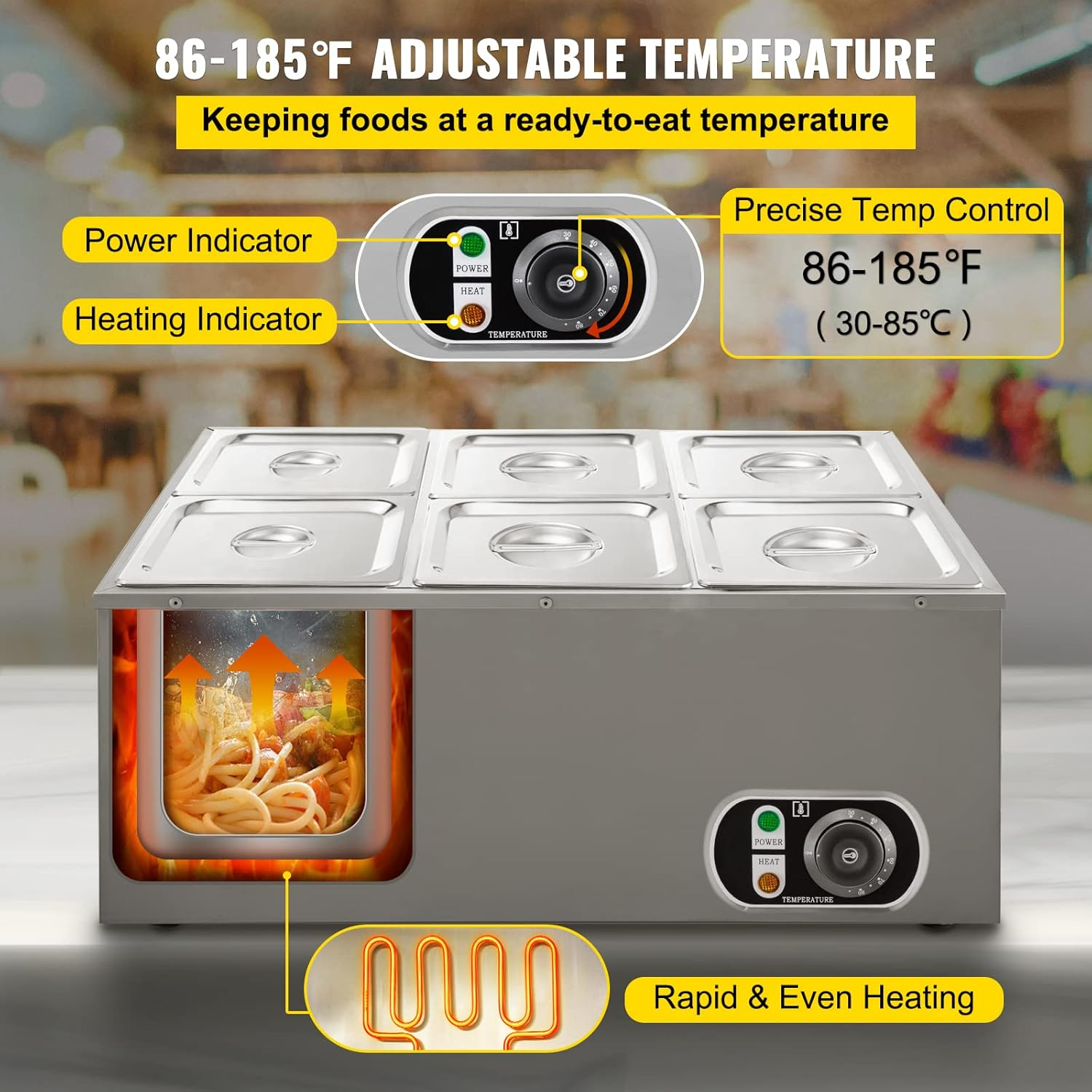 6 Tanks Commercial Bain Marie  - Bain Marie Food Warmer avaliação e preço