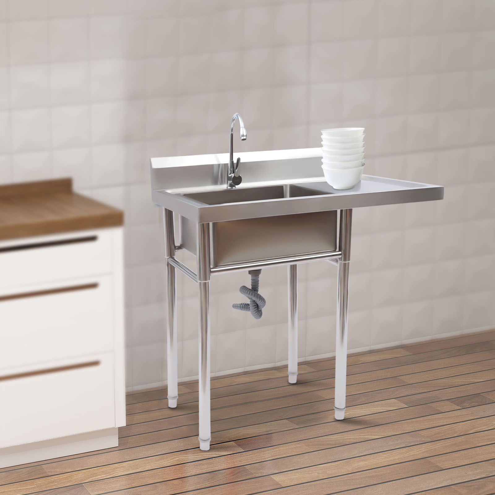 Stainless Steel Sink with Fauc - Commercial Kitchen Backsplash avaliação e preço