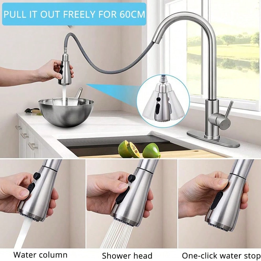 1 Pc Kitchen Tap With Pull-Dow - Commercial Kitchen Tap With Spray avaliação e preço