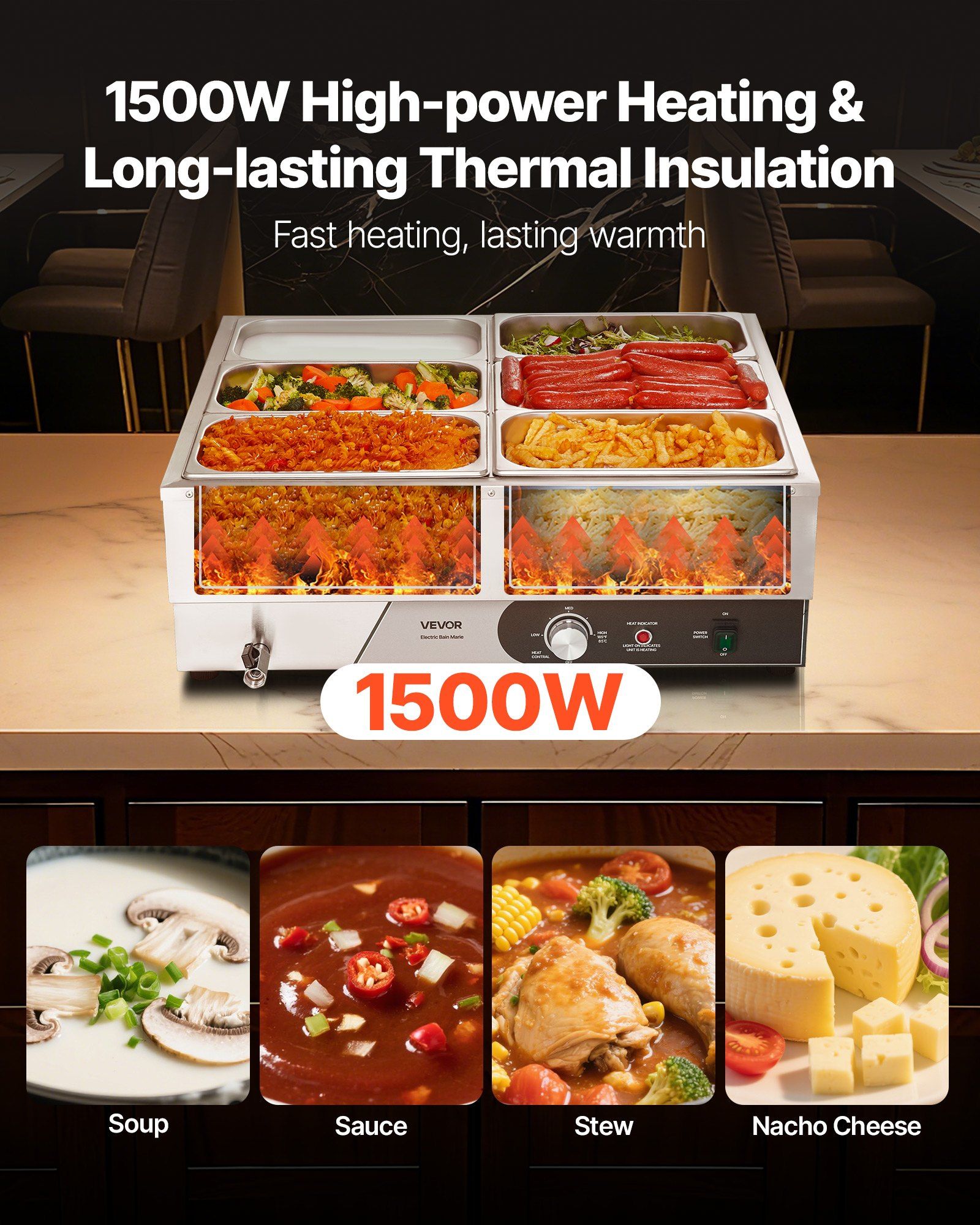 Commercial Food Warmer, 1500W  - Bain Marie Food Warmer avaliação e preço