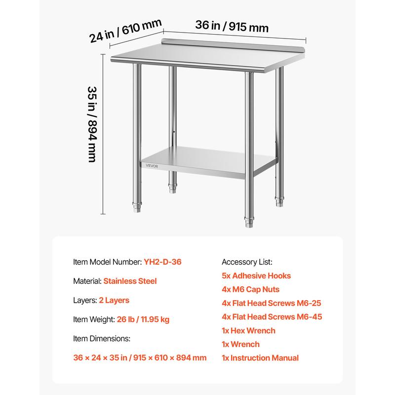 Stainless Steel Work Table, 24 - Commercial Kitchen Backsplash avaliação e preço