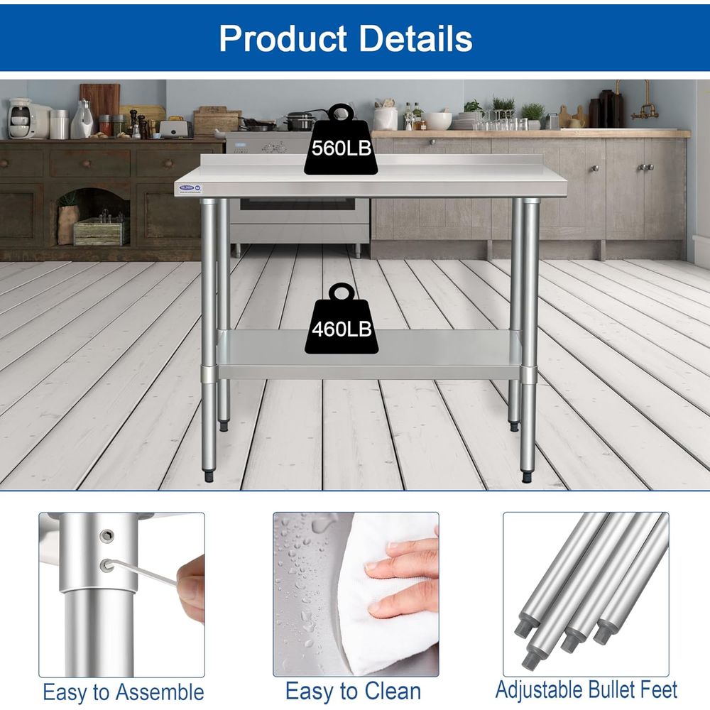 HARDURA StainlSteel Table with - Commercial Kitchen Backsplash avaliação e preço