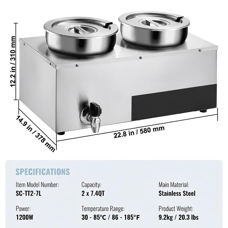 Electric Soup Warmer, Dual 7.4 - Bain Marie Food Warmer avaliação e preço