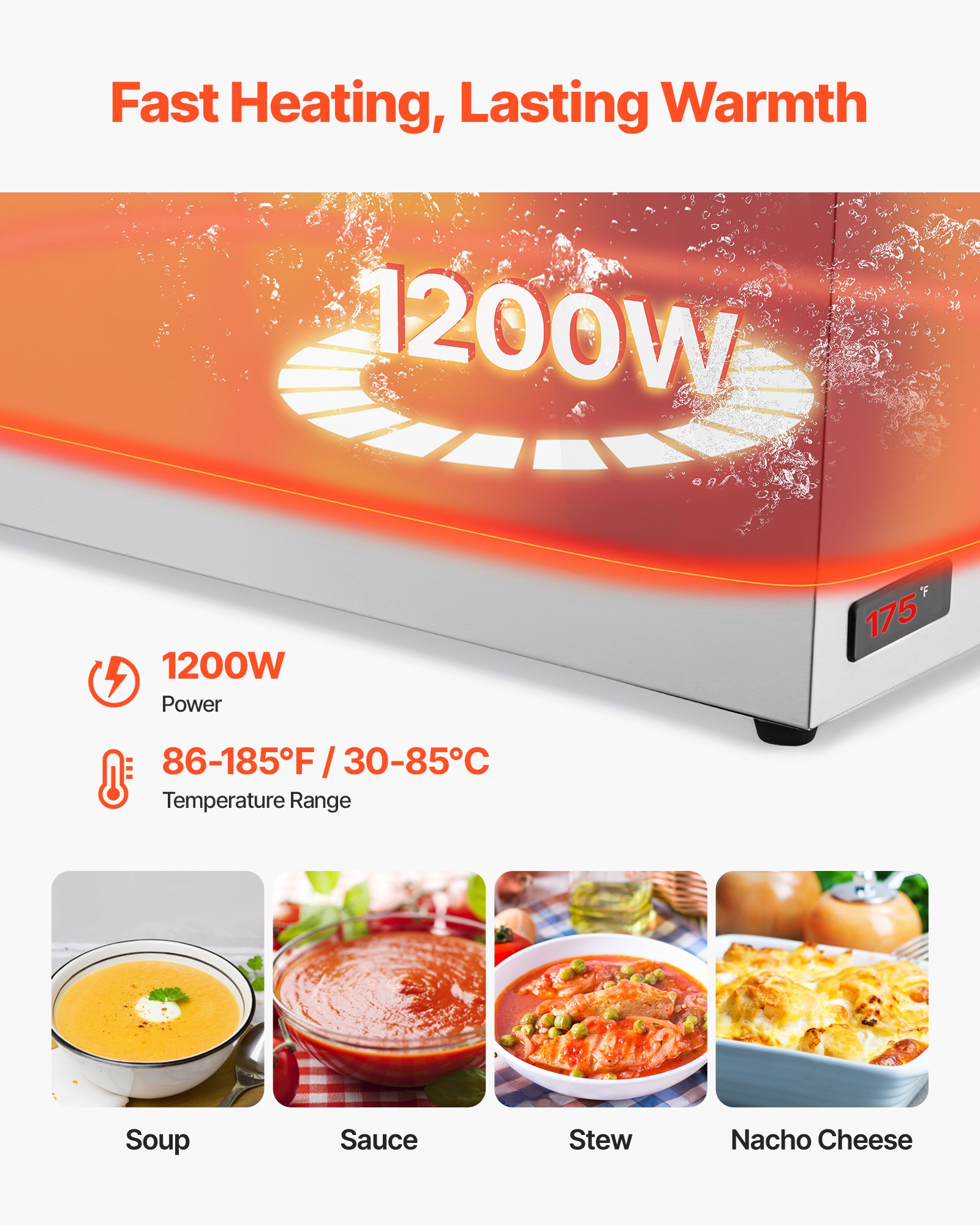 Commercial Food Warmer, 1200W  - Bain Marie Food Warmer avaliação e preço